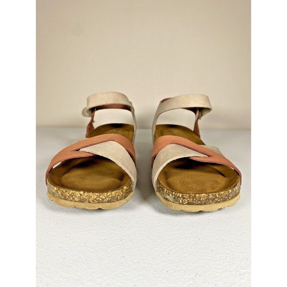 Bio-Gold Womens Leather Wedge Sandals Brick Taupe Made in Italy E134 Size 8 - Picture 3 of 11